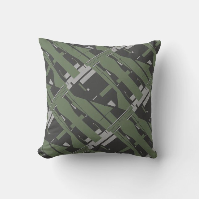 Mediterranean Grey Charcoal Olive Diagonal Mosaic Throw Pillow (Front)