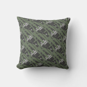 Mediterranean Grey Charcoal Olive Diagonal Tiles Throw Pillow