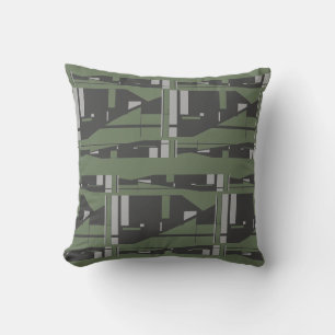 Mediterranean Grey Charcoal on Olive Large Mosaics Throw Pillow