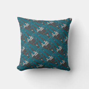 Mediterranean Grey Charcoal Turquoise Slanted Tile Throw Pillow