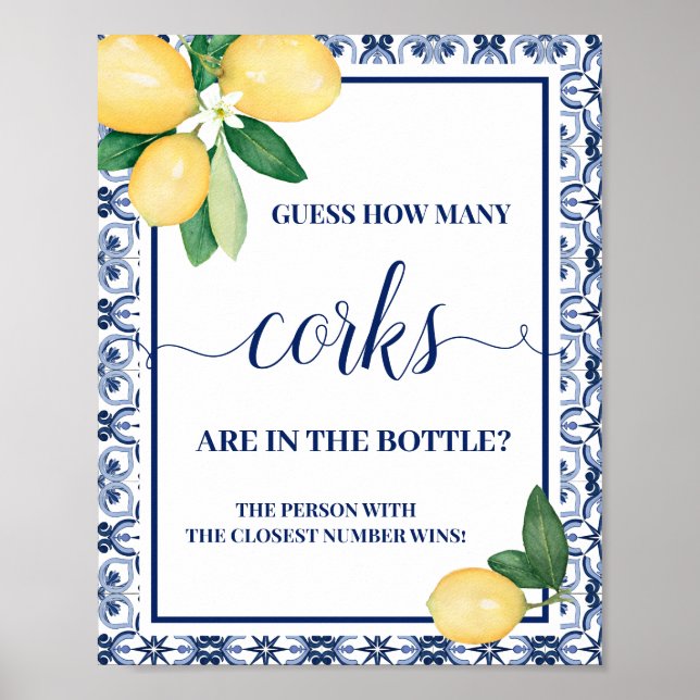 Mediterranean Guess How Many Corks Shower Game Poster (Front)
