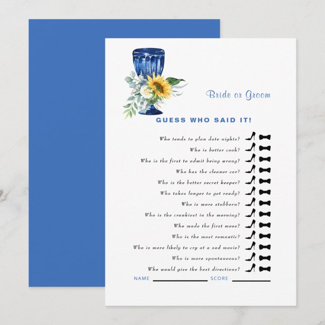 Mediterranean Guess Who Said It Shower Game Invitation (Front/Back)