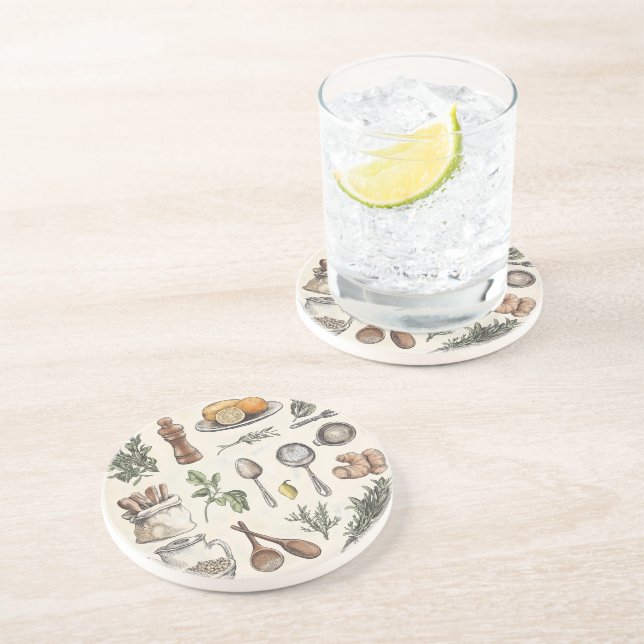 Mediterranean Herbs & Kitchen Essentials Coaster (Side)