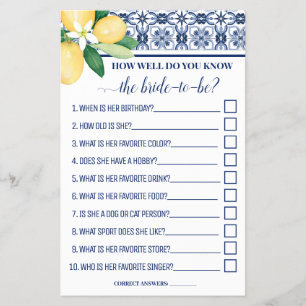 Mediterranean How well do you know Bride Game Card