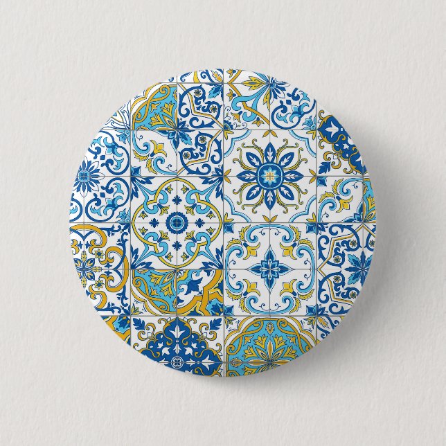 Mediterranean hues/ Azulejo tiles 2 Inch Round Button (Front)