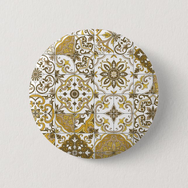 Mediterranean hues/ Azulejo tiles 2 Inch Round Button (Front)