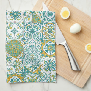 Mediterranean hues/ Azulejo tiles Kitchen Towel