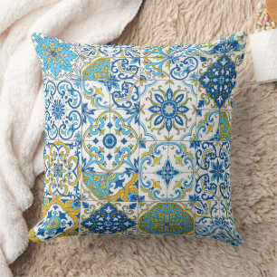 Mediterranean hues/ Azulejo tiles Throw Pillow