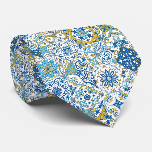 Mediterranean hues/ Azulejo tiles Tie (Rolled)