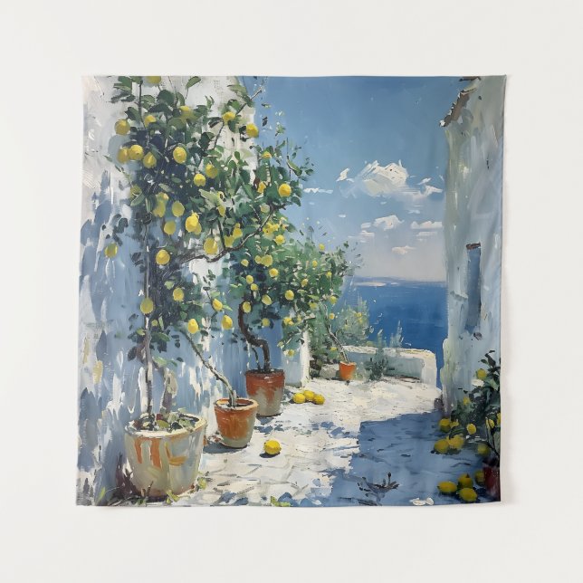 Mediterranean Impressionism with Lemons Tapestry (Front)