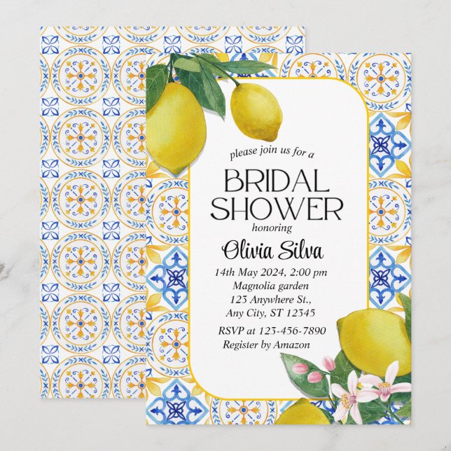 Mediterranean Italian Lemon Tile Bridalshower  Invitation (Front/Back)