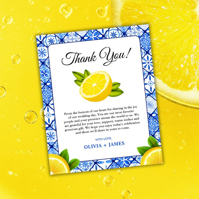 Mediterranean Italian Lemon Wedding Thank You Card (Mediterranean Italian Lemon Wedding Thank You Card )