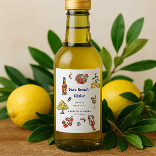 Mediterranean Italian Summer Doodle Mini Favour  Wine Label