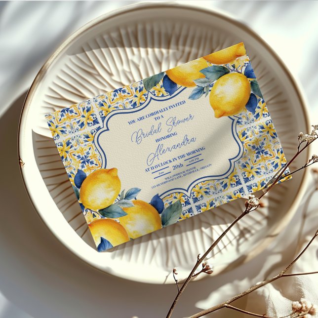 Mediterranean Italian Tile & Lemon Bridal Shower Invitation (Creator Uploaded)