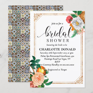 Mediterranean Italy Blue Tiles Bridal Shower Invi Invitation