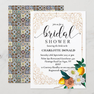 Mediterranean Italy Blue Tiles Bridal Shower Invitation