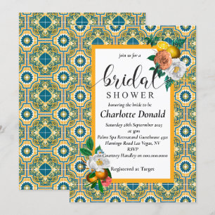 Mediterranean Italy Blue Tiles Bridal Shower Invitation