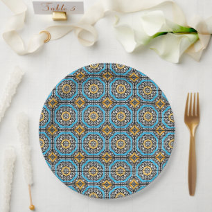 Mediterranean Italy Blue Tiles Bridal Shower Paper Plate