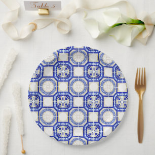 Mediterranean Italy Blue Tiles Bridal Shower  Paper Plate