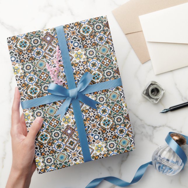 Mediterranean Italy Blue Tiles Bridal Shower  Wrapping Paper (Gifting)