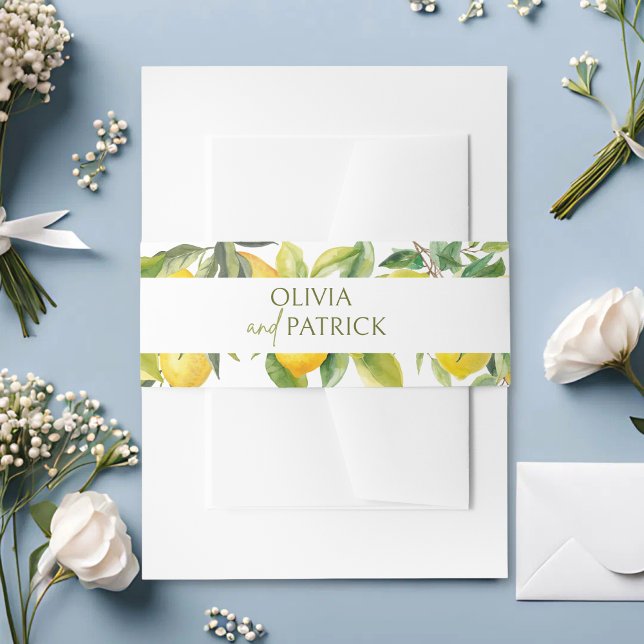 Mediterranean Italy Greece Lemon Vibrant Wedding Invitation Belly Band (Creator Uploaded)
