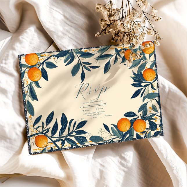 Mediterranean Italy Greece Lemon Vibrant Wedding RSVP Card (Creator Uploaded)