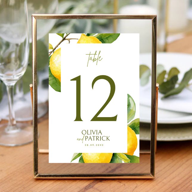 Mediterranean Italy Greece Lemon Vibrant Wedding Table Number (Creator Uploaded)