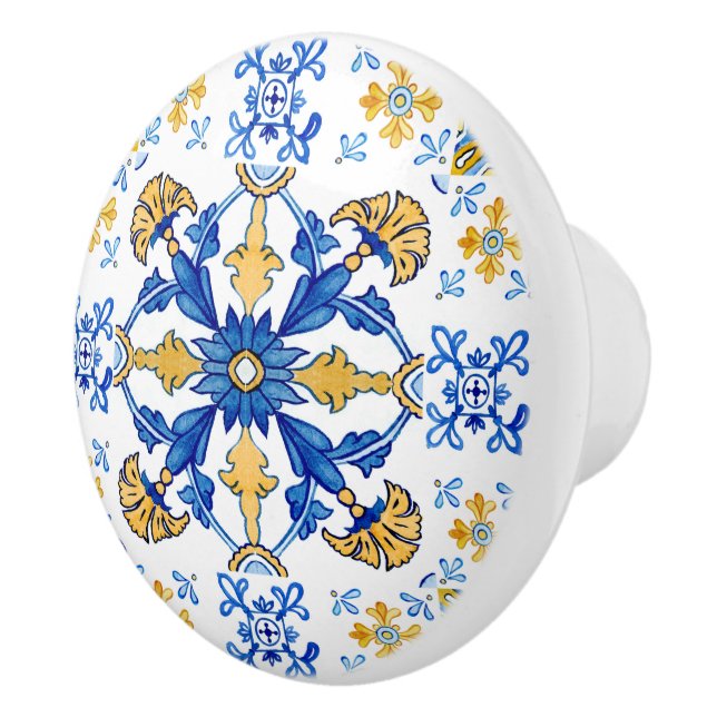 Mediterranean Italy Sicily blue tiles Ceramic Knob (Right)