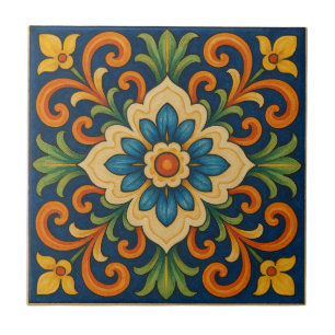 Mediterranean Jewel-Toned Hand-Painted Style Tile