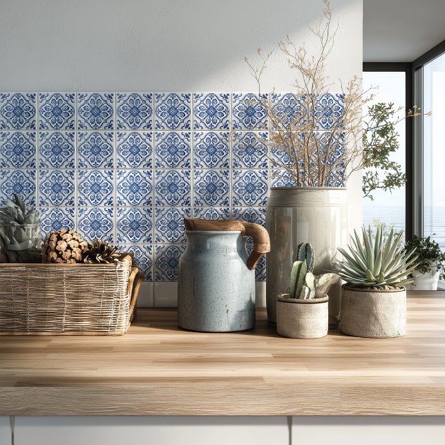 Mediterranean Kitchen Azulejo Pattern Backsplash Tile (Creator Uploaded)