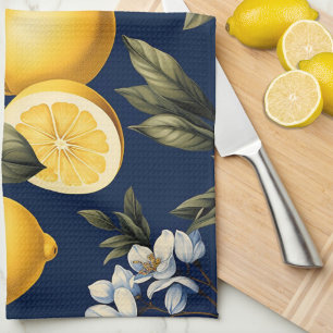 Mediterranean Kitchen Navy Lemons and Blooms Towel