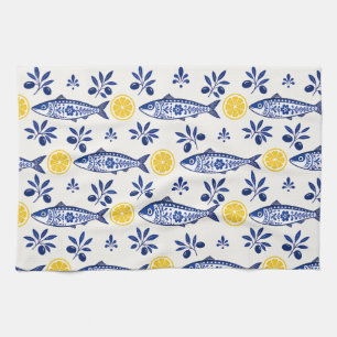Mediterranean Kitchen Towels, Lemon, Olive & Fish Towel