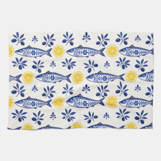 Mediterranean Kitchen Towels, Lemon, Olive & Fish  Towel