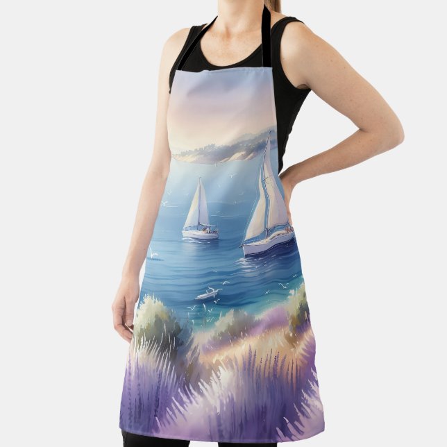 Mediterranean Lavender Coast with Sailboats Apron (Insitu)