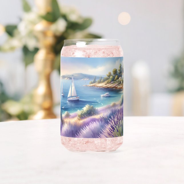 Mediterranean Lavender Coast with Sailboats Can Glass (Insitu (Wedding))