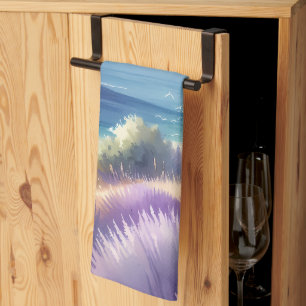 Mediterranean Lavender Coast with Sailboats Kitchen Towel