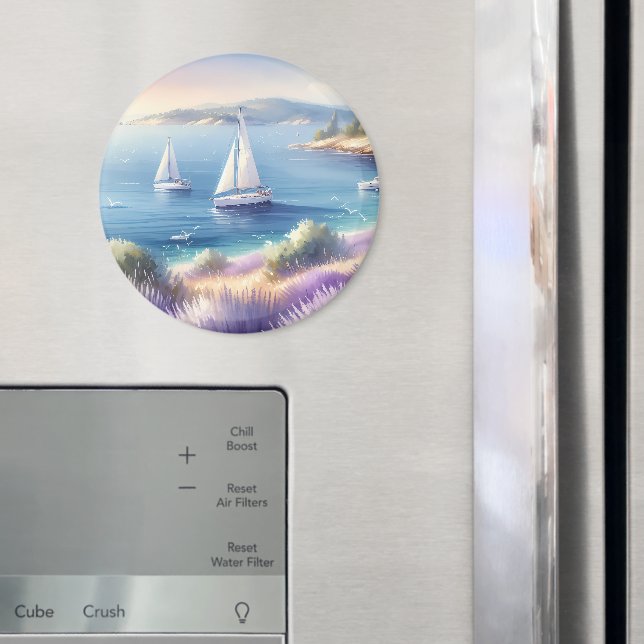 Mediterranean Lavender Coast with Sailboats Magnet (In Situ (Fridge))