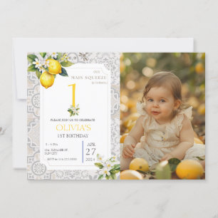 Mediterranean Lemon 1st 2nd 3rd Photo Birthday Invitation
