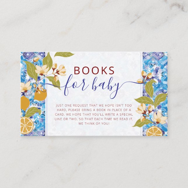 Mediterranean Lemon Amalfi Coast Baby Shower Enclosure Card (Front)