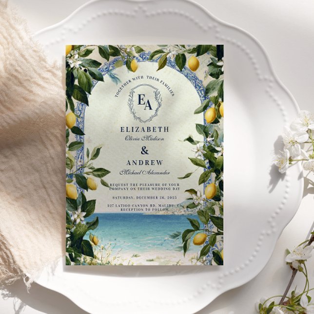 Mediterranean Lemon and Greenery Wedding Invitation (Creator Uploaded)