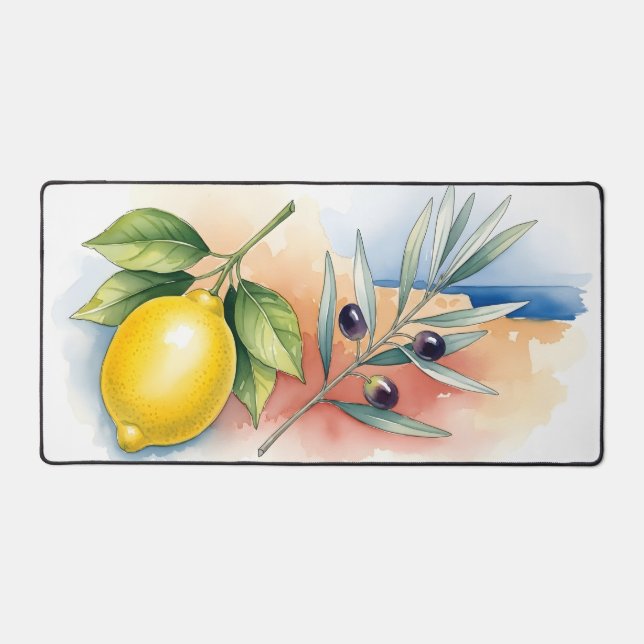 Mediterranean Lemon and Olive Branch Watercolor (Recto)