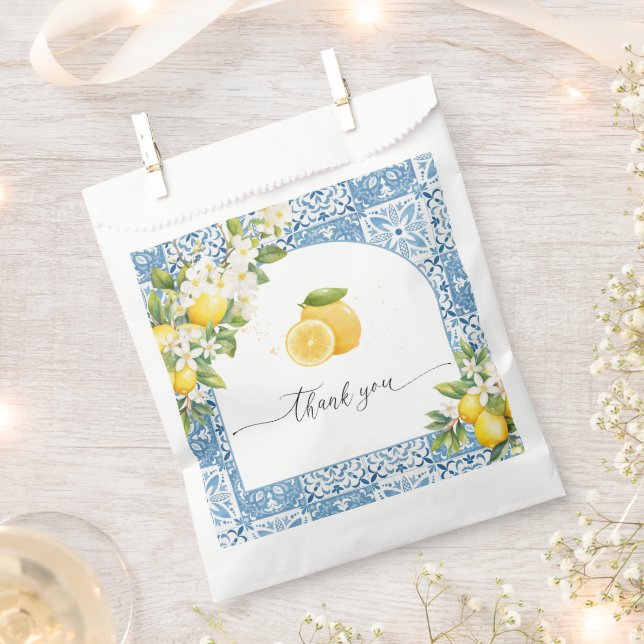 Mediterranean Lemon Baby Shower Blue Tiles Favour Bag (Clipped)