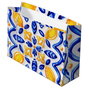 Mediterranean Lemon Blossom Ceramic Hand Painted  Large Gift Bag