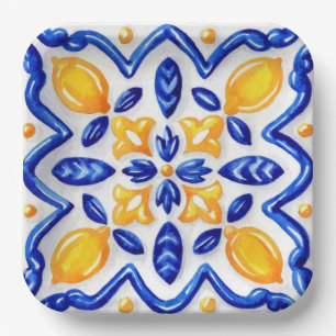Mediterranean Lemon Blossom Ceramic Hand Painted  Paper Plate