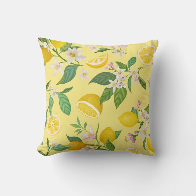 Mediterranean Lemon Blossom Throw Pillow (Front)