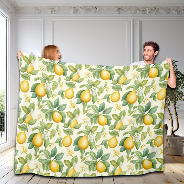 Mediterranean Lemon Blossoms Citrus Fleece Blanket (Creator Uploaded)