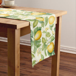 Mediterranean Lemon Blossoms Citrus Long Table Runner