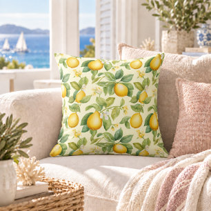 Mediterranean Lemon Blossoms Citrus Throw Pillow