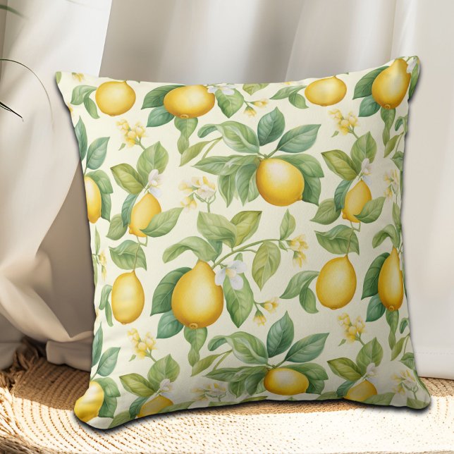 Mediterranean Lemon Blossoms Citrus Throw Pillow (Creator Uploaded)