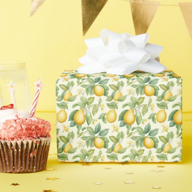 Mediterranean Lemon Blossoms Citrus Wrapping Paper (Birthday Party)